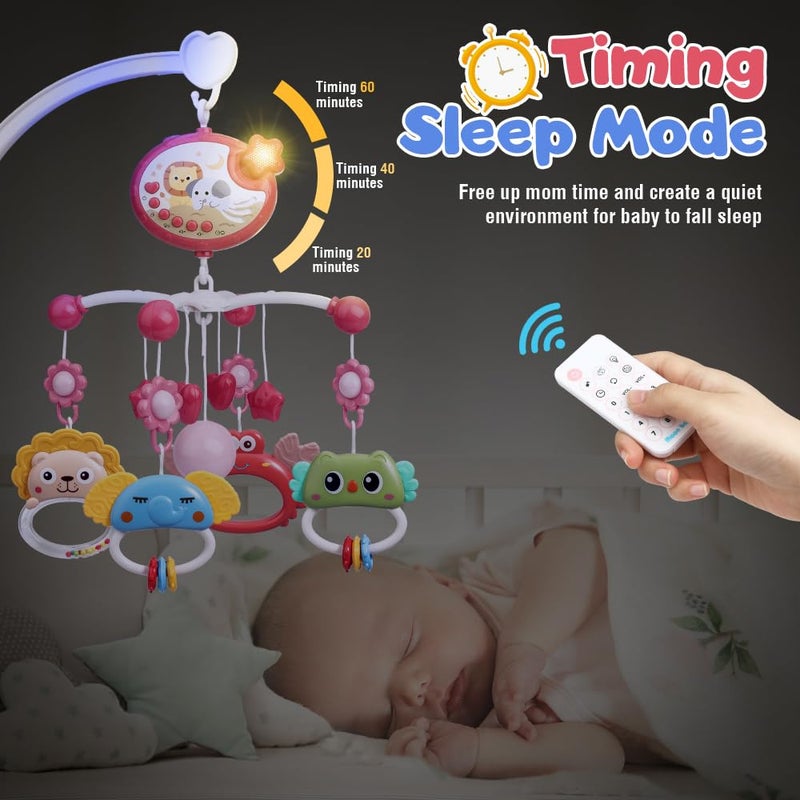 Mini Tudou موبايل سرير الأطفال مع موسيقى وأضواء، تحكم عن بعد بتدوير 360° موبايل موسيقي للسرير مع 400 لحن مهدئ، ضوء ليلي إسقاط ولعبة رنين قابلة للمضغ، ألعاب سرير للبنات والأولاد - Image 5